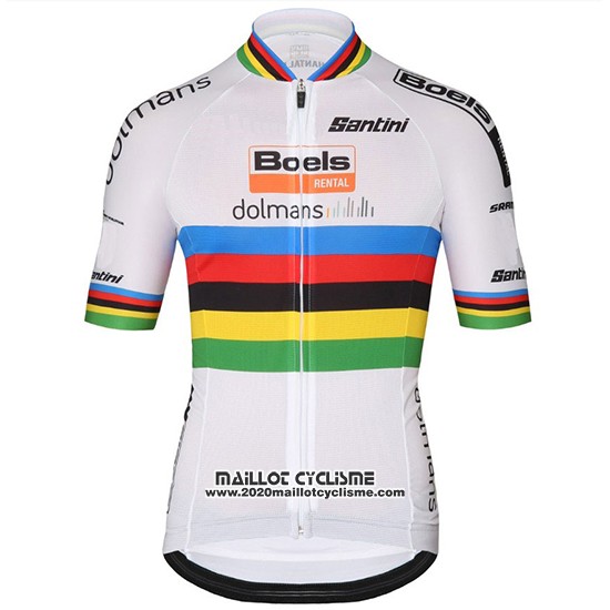 2018 Maillot Ciclismo UCI Mondo Champion Leader Boels Dolmans Blanc Manches Courtes et Cuissard